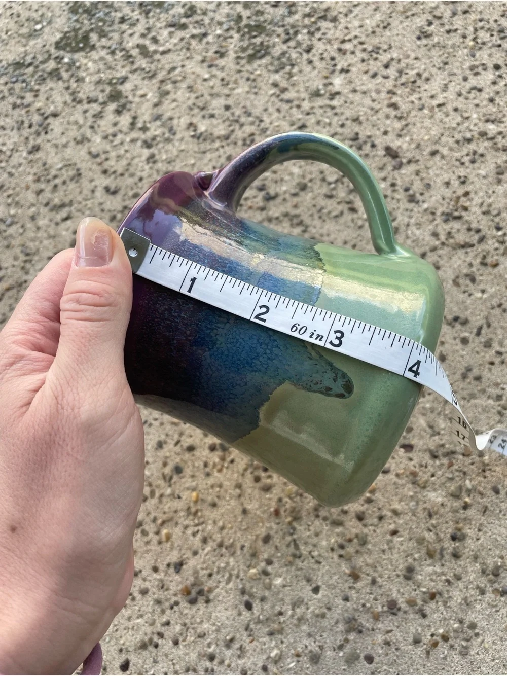 Handmade Ceramic Mug in Green, Blue & Plum